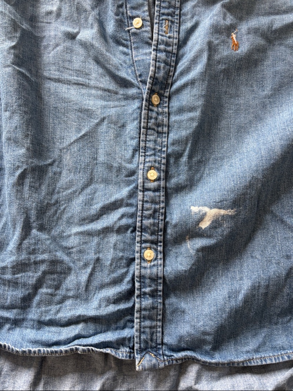 *flaw Polo Ralph Lauren Cropped Boxy Denim Shirt - Picture 5 of 6